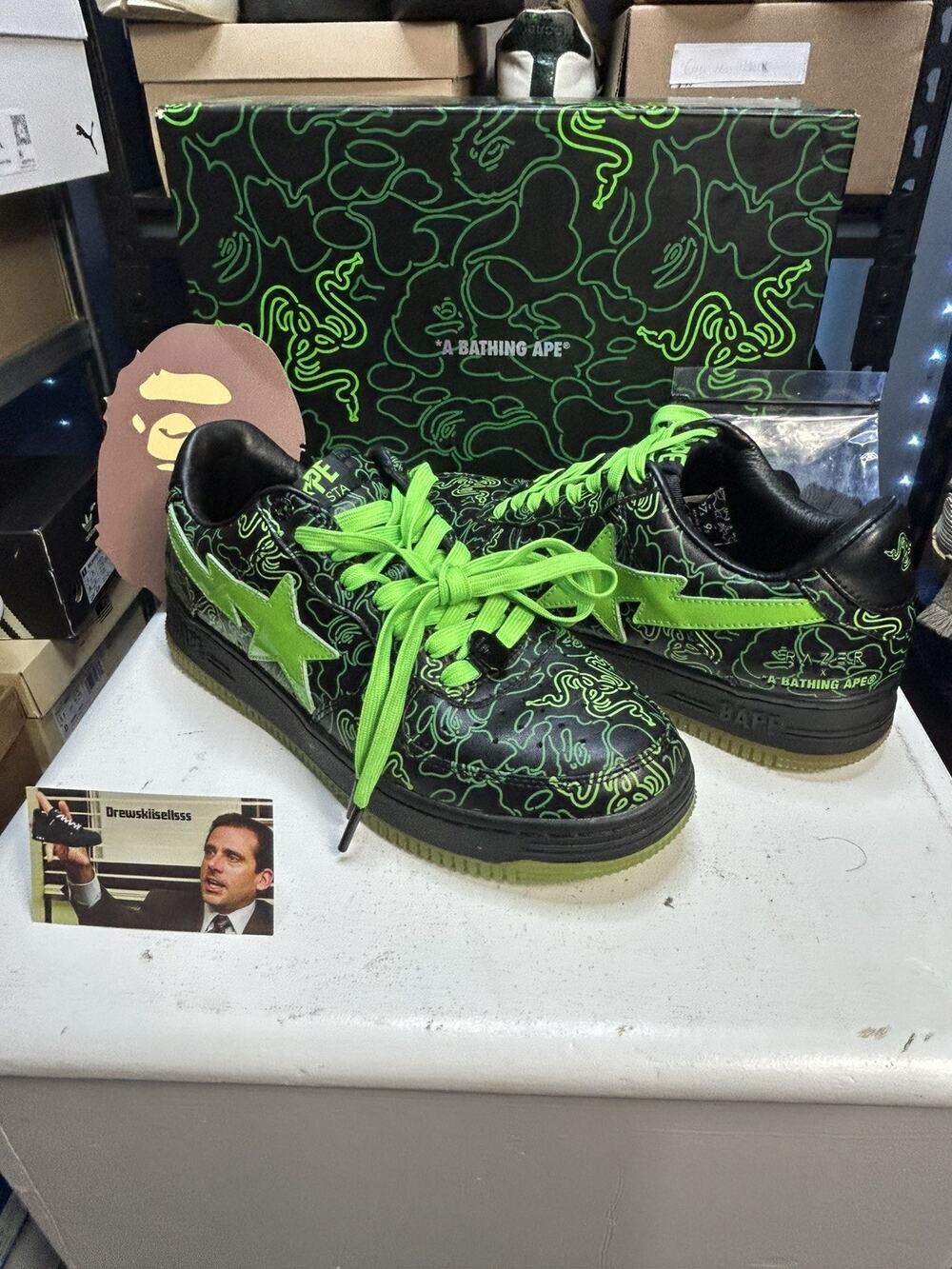 A Bathing Ape Razer x Bapesta BAPE M2 Shoes Mens 9 Black Neon Green Sneakers